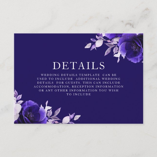 Tarjeta De Recepción Detalles del Boda de Rosas de la Marina Azul de Me (Anverso)