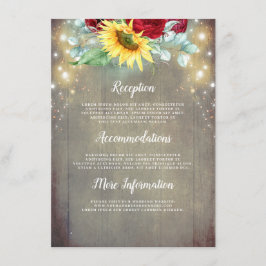 Tarjeta De Recepción Detalles del Boda de rosas rojas y girasoles de Bo