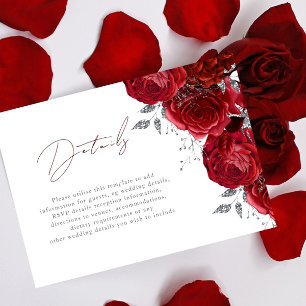Tarjeta De Recepción Detalles del Boda de rosas rojas y plata