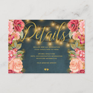Tarjeta De Recepción Detalles del boda de rosas románticos rosados de l