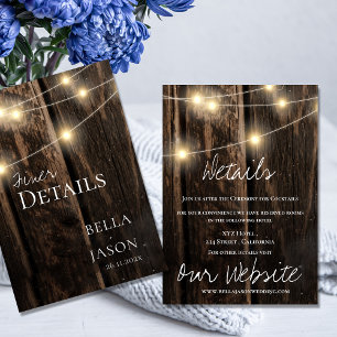 Tarjeta De Recepción Detalles del Boda de Rustic Barn Wood String Light