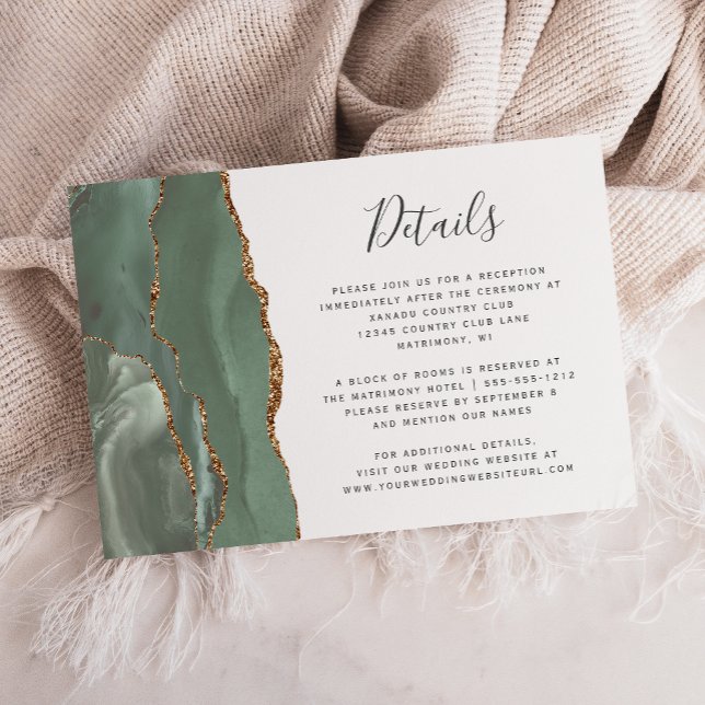 Tarjeta De Recepción Detalles del Boda de Sage Green Gold Agate (Subido por el creador)
