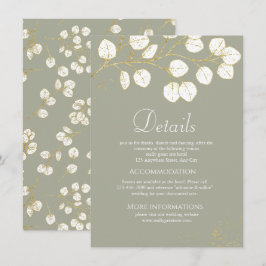 Tarjeta De Recepción Detalles del Boda de Sage Green Gold Eucalyptus