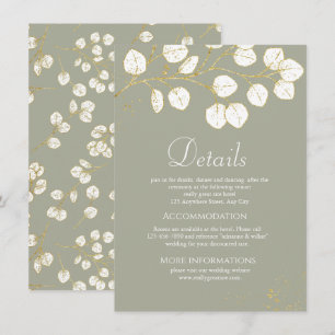 Tarjeta De Recepción Detalles del Boda de Sage Green Gold Eucalyptus