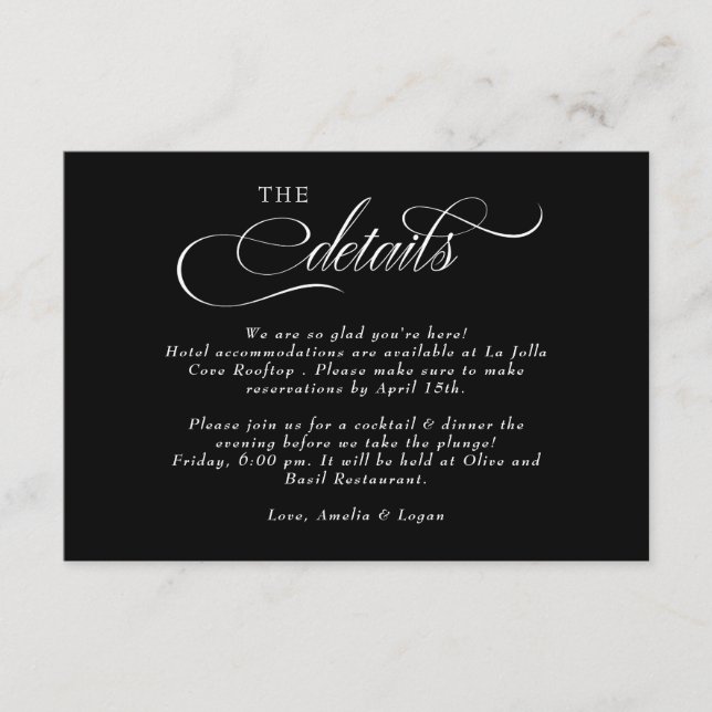 Tarjeta De Recepción Detalles del Boda de script (Anverso)