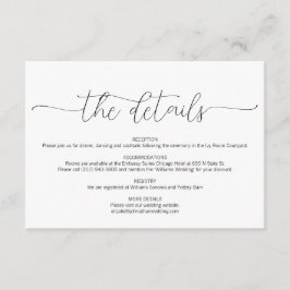 Tarjeta De Recepción Detalles del Boda de script mínimo simple