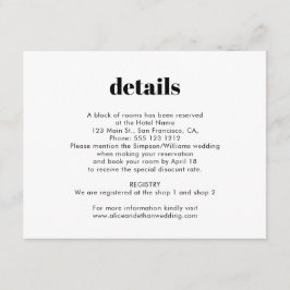 Tarjeta De Recepción Detalles del Boda de serie negrita simple