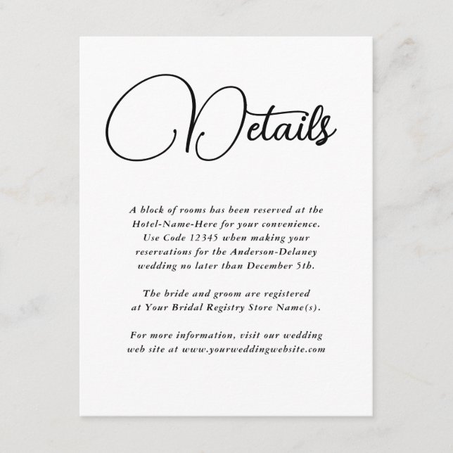 Tarjeta De Recepción Detalles del Boda de simplicidad moderna (Anverso)