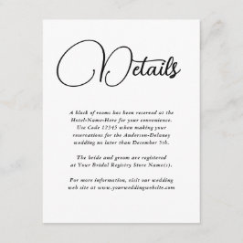 Tarjeta De Recepción Detalles del Boda de simplicidad moderna
