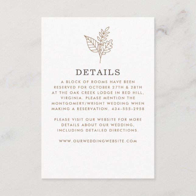 Tarjeta De Recepción Detalles del Boda de Sprig de otoño (Anverso)