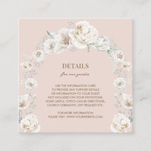 Tarjeta De Recepción Detalles del Boda de sueño floral rosa de Rubor (Anverso)