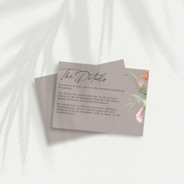 Tarjeta De Recepción Detalles del Boda de Taupe Floral Tropical (Subido por el creador)