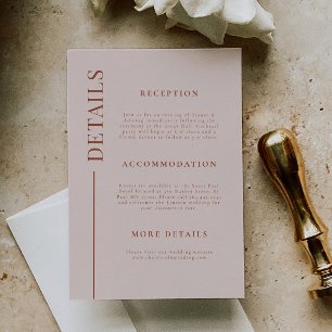 Tarjeta De Recepción Detalles del Boda de Terracota de Línea Limpia