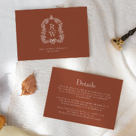 Tarjeta De Recepción Detalles del Boda de Terracotta Escudo Monograma