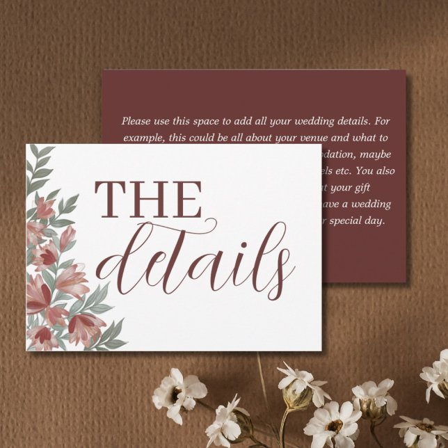 Tarjeta De Recepción Detalles del Boda de Terracotta floral rústica (Subido por el creador)