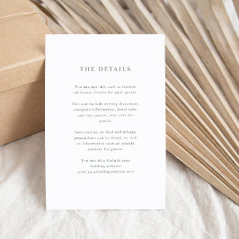 Tarjeta De Recepción Detalles del Boda de texto elegante blanco y sabio