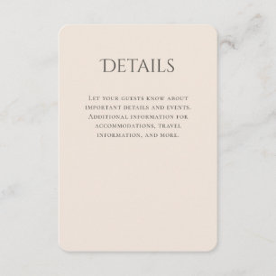Tarjeta De Recepción Detalles del Boda de tipografía curvada de Beige