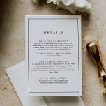 Tarjeta De Recepción Detalles del Boda de tipografía minimalista<br><div class="desc">Esta minimalista tarjeta de gabinete de detalles del boda de tipografía es perfecta para un simple boda. El moderno diseño romántico presenta una tipografía clásica en blanco y negro. Personalizable de cualquier color. Mantenga el diseño simple y elegante, tal como está, o lo personaliza añadiendo sus propios gráficos y obras...</div>