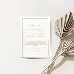 Tarjeta De Recepción Detalles del Boda de tipografía minimalista de oro<br><div class="desc">Esta minimalista tarjeta de boda de detalles de tipografía dorada es perfecta para un simple boda. El moderno diseño romántico presenta una tipografía clásica en oro y blanco. Personalizable de cualquier color. Mantenga el diseño simple y elegante, tal como está, o lo personaliza añadiendo sus propios gráficos y obras de...</div>