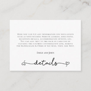 Tarjeta De Recepción Detalles del Boda de Tipografía Negra