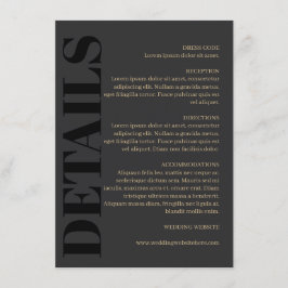 Tarjeta De Recepción Detalles del Boda de tipografía negra de carbón ve
