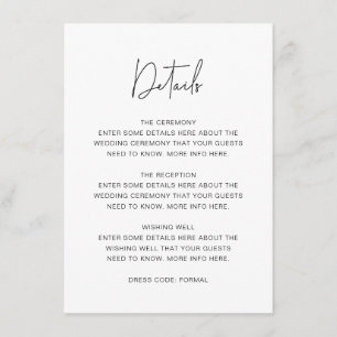 Tarjeta De Recepción Detalles del Boda de tipos de letra de script mode
