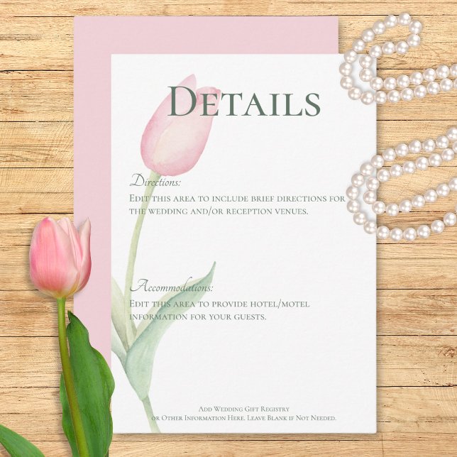 Tarjeta De Recepción Detalles del Boda de Tulip Solo Rosa (Pink Tulip Solo Wedding Details Enclosure Card)