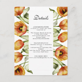 Tarjeta De Recepción detalles del boda de tulipanes de naranja de acuar