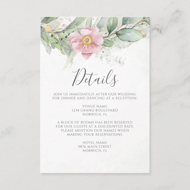 Tarjeta De Recepción Detalles del Boda de vegetación de eucaliptos flor (Anverso)