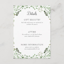 Tarjeta De Recepción Detalles del Boda de vegetación elegante y simple