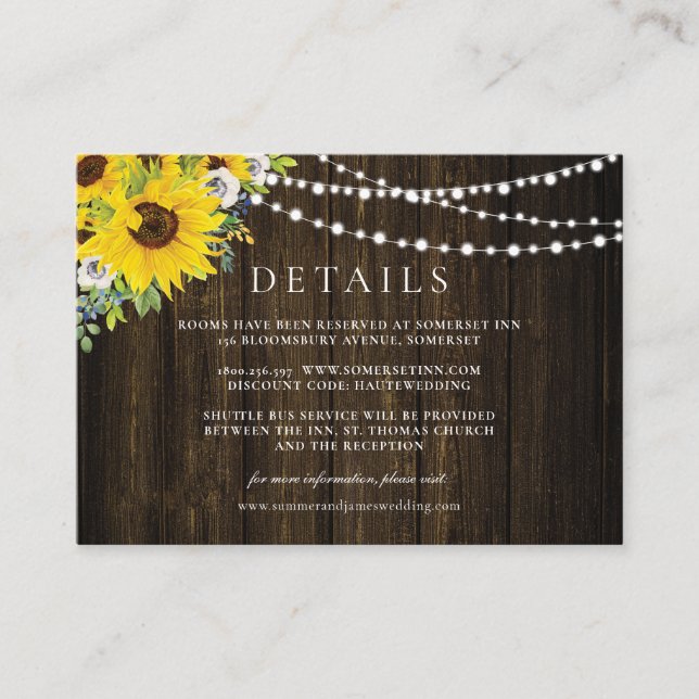 Tarjeta De Recepción Detalles del Boda de vegetación floral de girasol  (Anverso)