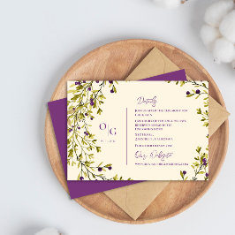 Tarjeta De Recepción Detalles del Boda de vegetación rústica de morada
