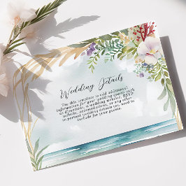 Tarjeta De Recepción Detalles del Boda de verano acuarela Floral Beach