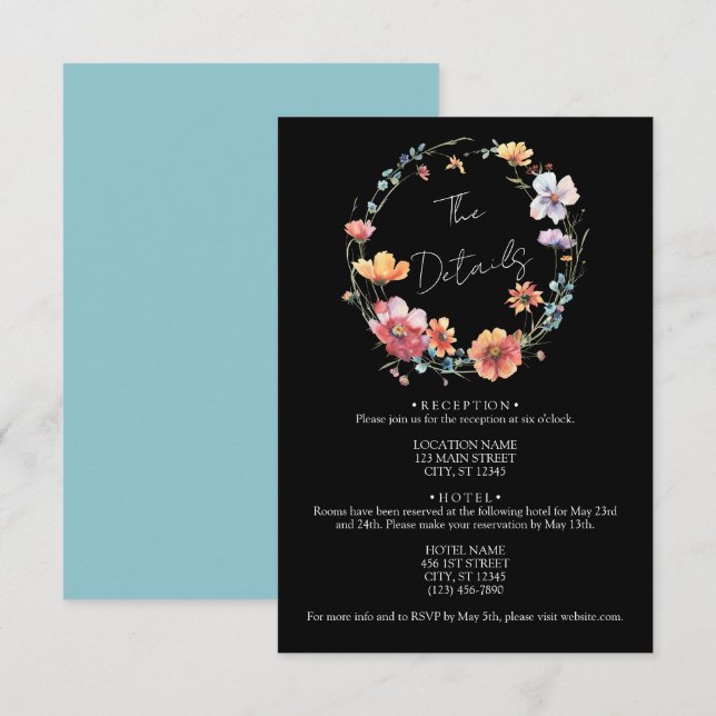 Tarjeta De Recepción Detalles del Boda de verano de flores silvestres n (Anverso / Reverso)
