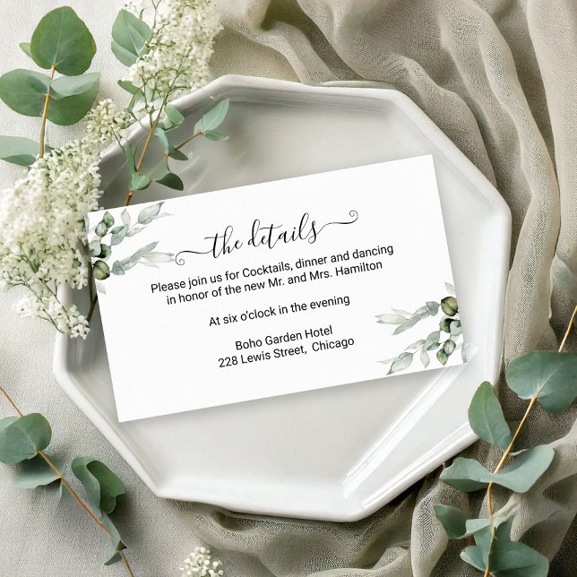 Tarjeta De Recepción Detalles del Boda de verde (Subido por el creador)