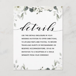 Tarjeta De Recepción Detalles del Boda de verde de Peony Blanco