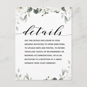 Tarjeta De Recepción Detalles del Boda de verde de Peony Blanco