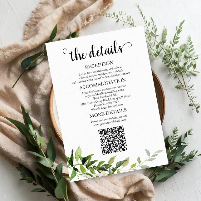 Tarjeta De Recepción Detalles del Boda de verde QR (Subido por el creador)
