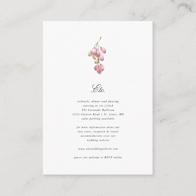 Tarjeta De Recepción Detalles del Boda de vid de uva (Anverso)