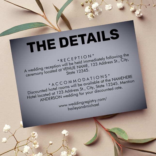 Tarjeta De Recepción Detalles del Boda de Vignette gris oscuro (Dark Grey Vignette Wedding Details Enclosure Card)