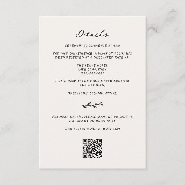 Tarjeta De Recepción Detalles del Boda de Vino dibujado a mano (Anverso)