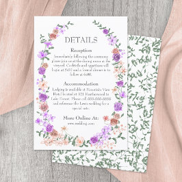 Tarjeta De Recepción Detalles del Boda de Vino Jardín Lilac y Peach Ros