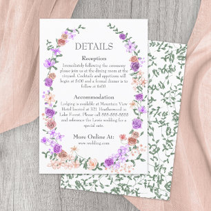 Tarjeta De Recepción Detalles del Boda de Vino Jardín Lilac y Peach Ros