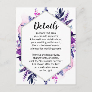 Tarjeta De Recepción Detalles del Boda de Violeta Floral encantada Hexa