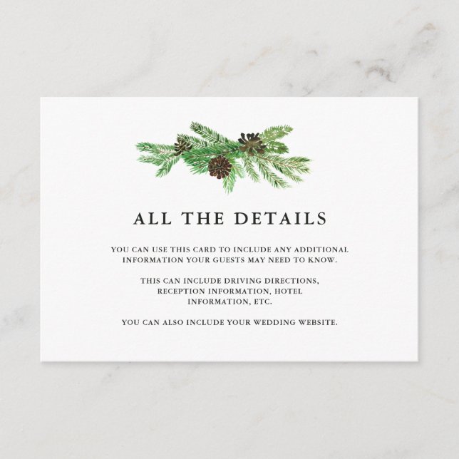 Tarjeta De Recepción Detalles del Boda de Winter Pines (Anverso)