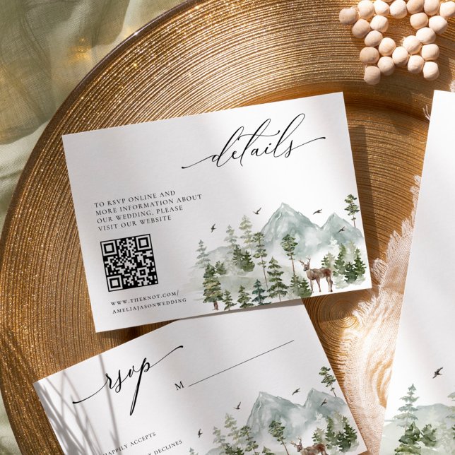 Tarjeta De Recepción Detalles del Boda de Woodland Evergreen Mountains (Subido por el creador)