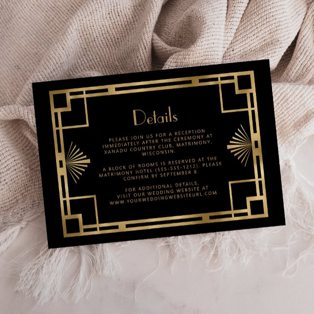 Tarjeta De Recepción Detalles del Boda Deco Black Gold de la época de l (Subido por el creador)