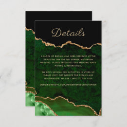 Tarjeta De Recepción Detalles del Boda del Agate Verde Purpurina de oro
