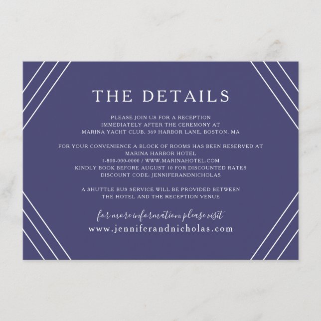 Tarjeta De Recepción Detalles del Boda del ancla de oro de las franjas  (Anverso)