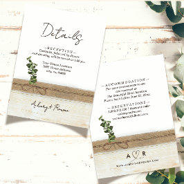 Tarjeta De Recepción Detalles del Boda del Boho Burlap Wood Eucalyptus